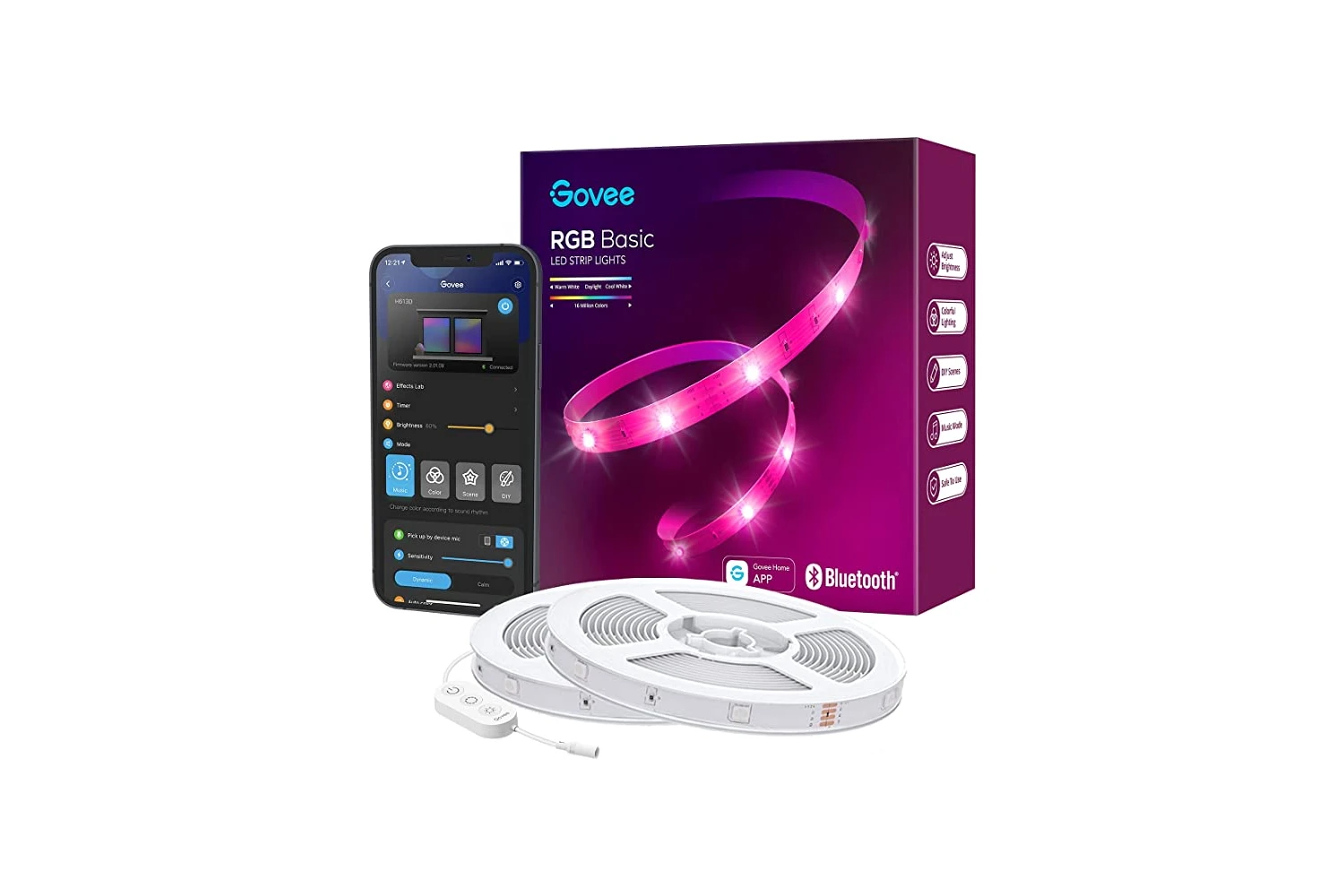 Govee RGB LED Strip Lights, 65.6ft Bluetooth LED Lights with App Control, 64 Scenes and Music Sync