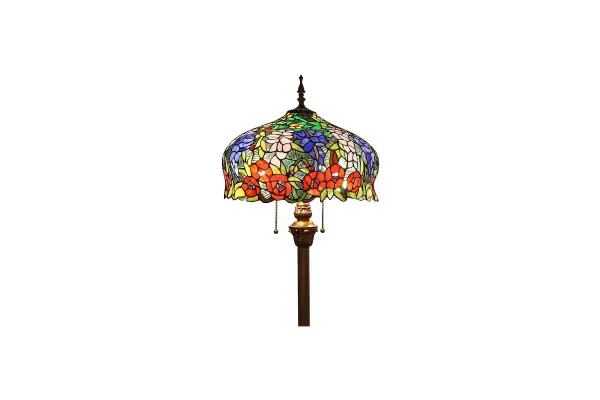 Wisteria & Rose Flower Tiffany Style Stained Glass Floor Lamp